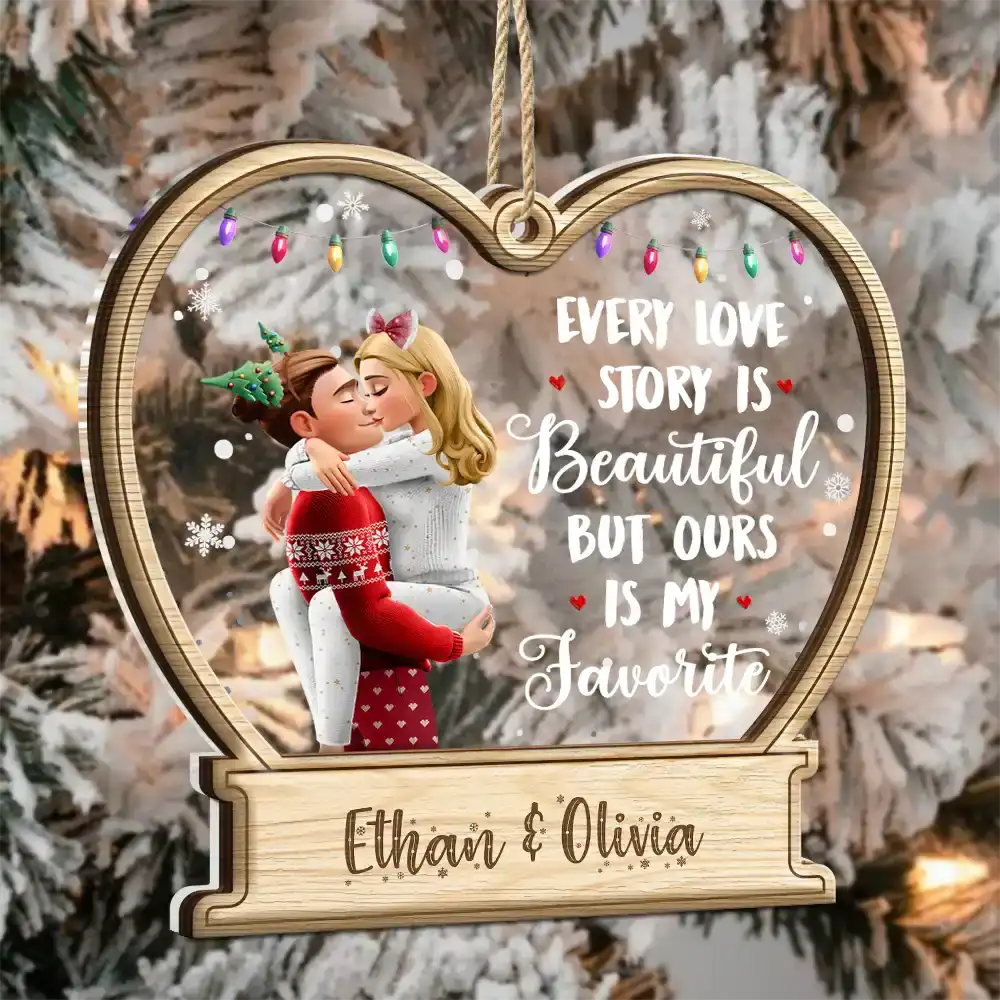 Christmas,Gift For Couples,Gift For Husband,Gift For Wife,Gift For Boyfriend,Happy - 3D Effect Couple Our Love Is My Favorite - Personalized 2-Layered Mix Ornament