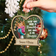 Christmas,Gift For Couples,Gift For Husband,Gift For Wife,Gift For Boyfriend,Happy - 3D Effect Couple Our Love Is My Favorite - Personalized 2-Layered Mix Ornament