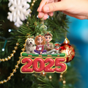 Gift For Couples, Dog Couple, Dog Lovers, Christmas, Happy - 3D Effect Couple Sitting With Dogs - Personalized Custom Shaped Acrylic Ornament