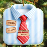 Gift For Father, Gift For Grandpa, Love, Christmas - 3D Effect Dad Grandpa Shirt With Tie - Personalized Custom Shaped Acrylic Ornament