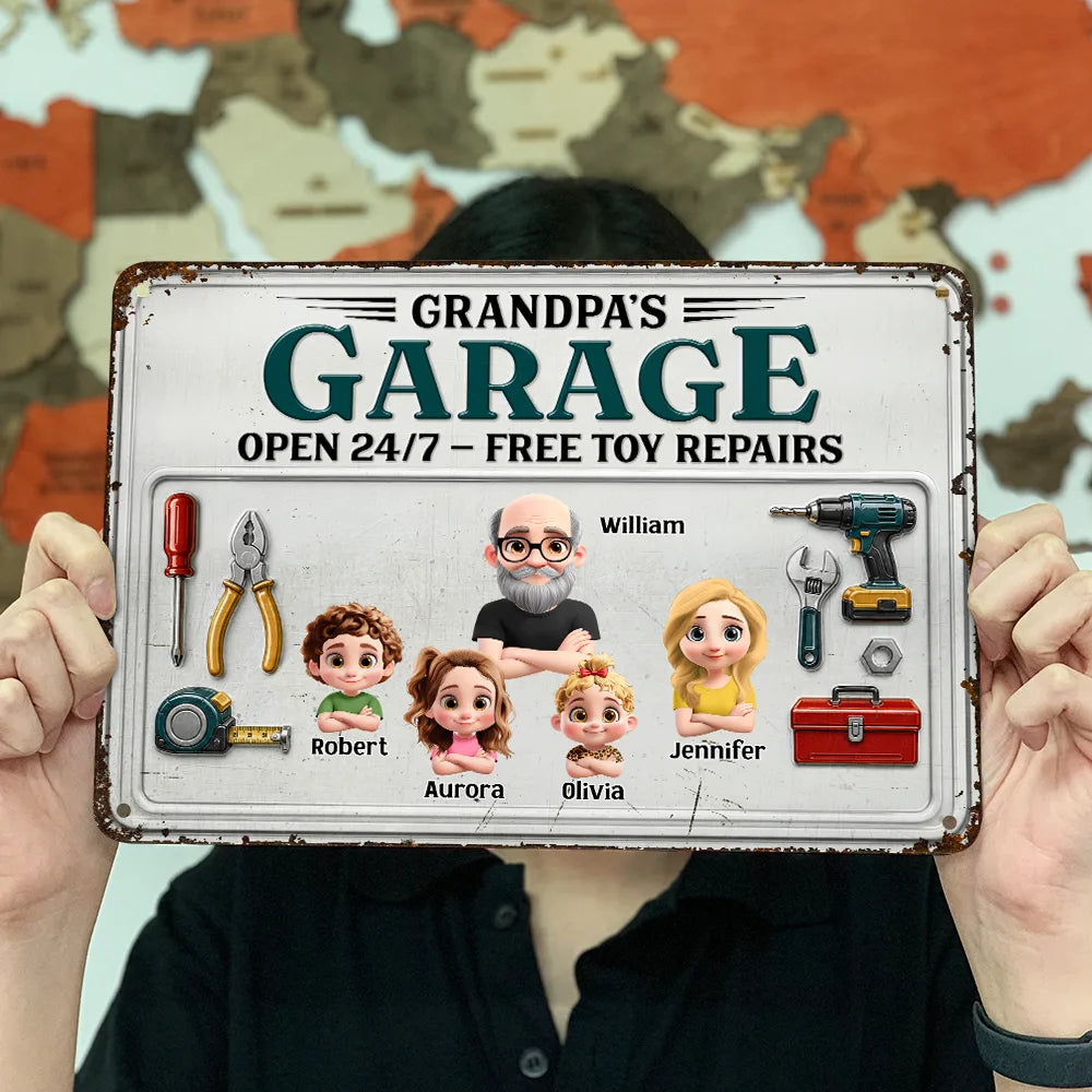Gift For Grandpa, Top Market, Confident, Vector - 3D Effect Dad Papa Garage - Personalized Classic Metal Signs