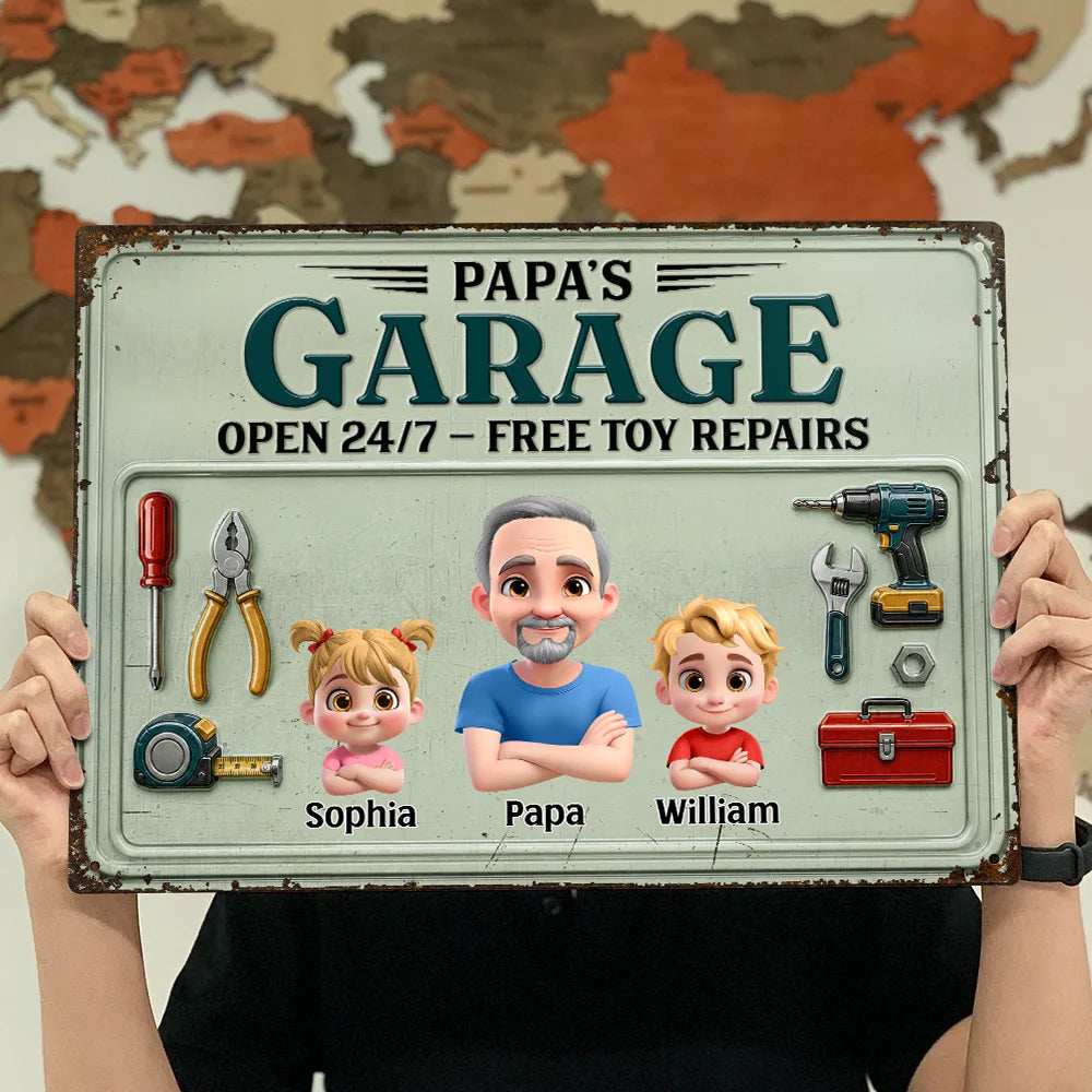 Gift For Grandpa, Top Market, Confident, Vector - 3D Effect Dad Papa Garage - Personalized Classic Metal Signs