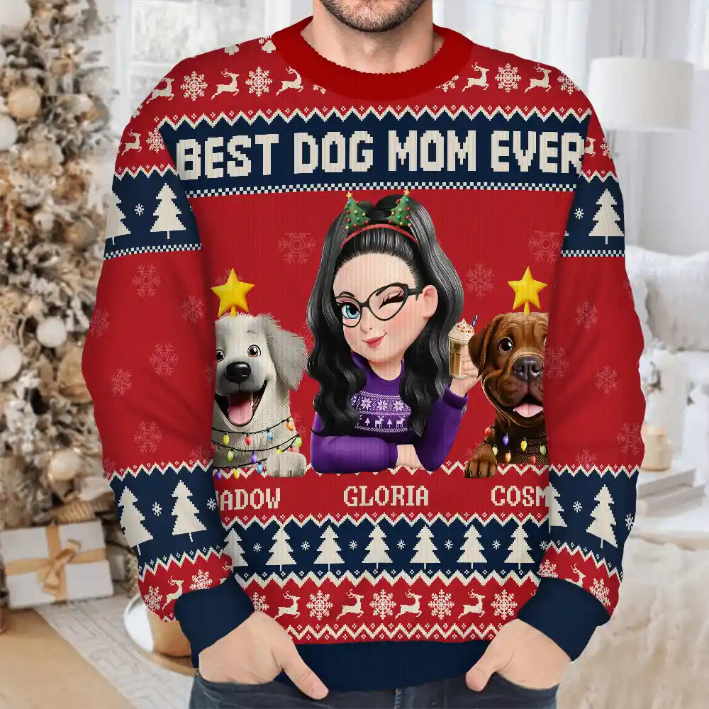 Pet Lovers, Pet Mom, Dog Lovers, Dog Mom, Christmas, Happy - 3D Effect Dog Mom Christmas - Personalized Unisex Ugly Sweater