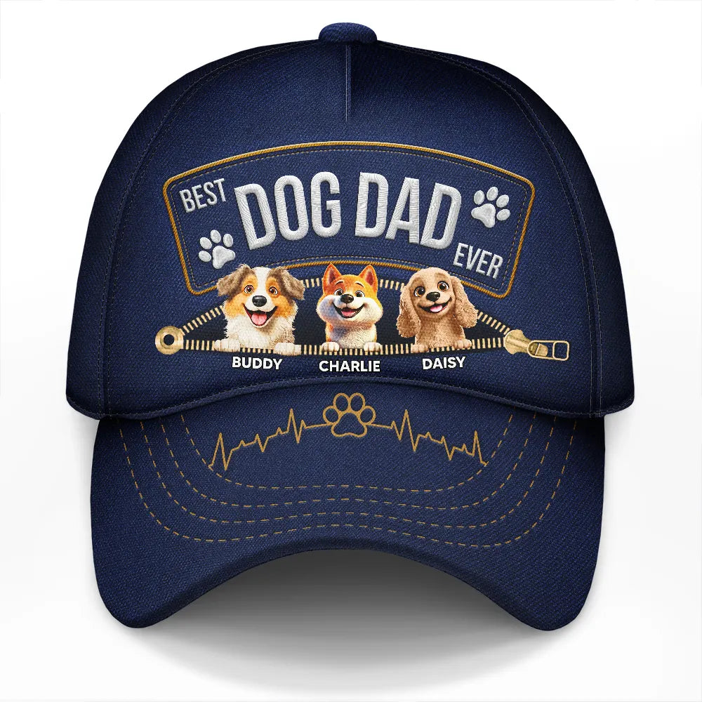 3D Effect Dogs Zippered Denim Jean Printed Hat - Personalized Classic Cap