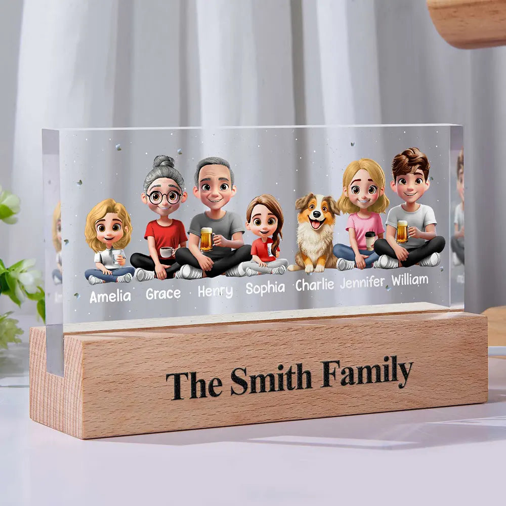 Gift For Grandparents, Gift For Sibling, Family, Parents, Pet Lovers, Happy - 3D Effect Family Couple Sibling Dog Cat - Personalized Rectangle LED Light