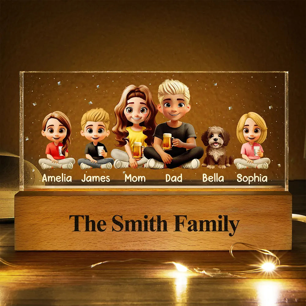 Gift For Grandparents, Gift For Sibling, Family, Parents, Pet Lovers, Happy - 3D Effect Family Couple Sibling Dog Cat - Personalized Rectangle LED Light