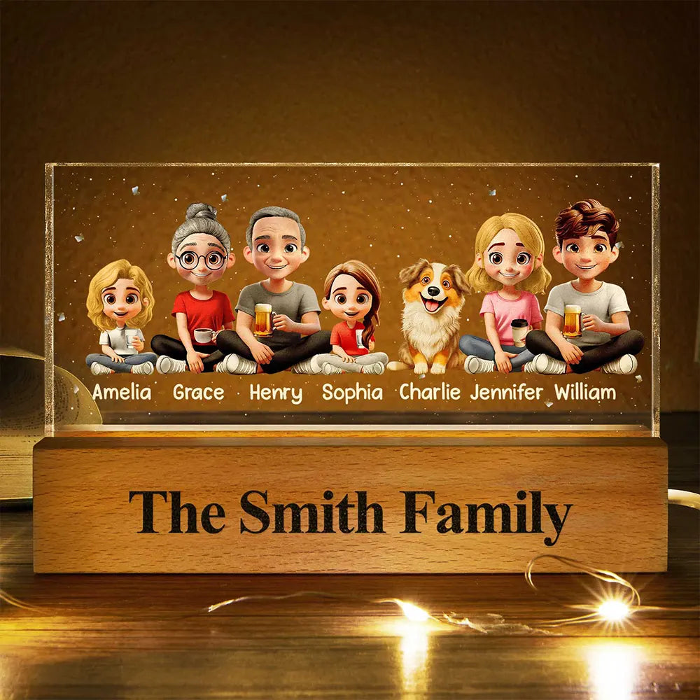 Gift For Grandparents, Gift For Sibling, Family, Parents, Pet Lovers, Happy - 3D Effect Family Couple Sibling Dog Cat - Personalized Rectangle LED Light