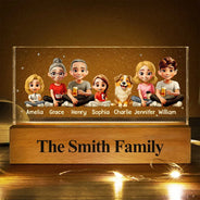 Gift For Grandparents, Gift For Sibling, Family, Parents, Pet Lovers, Happy - 3D Effect Family Couple Sibling Dog Cat - Personalized Rectangle LED Light