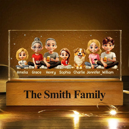 3D Effect Family Couple Sibling Dog Cat - Personalized Rectangle LED Light