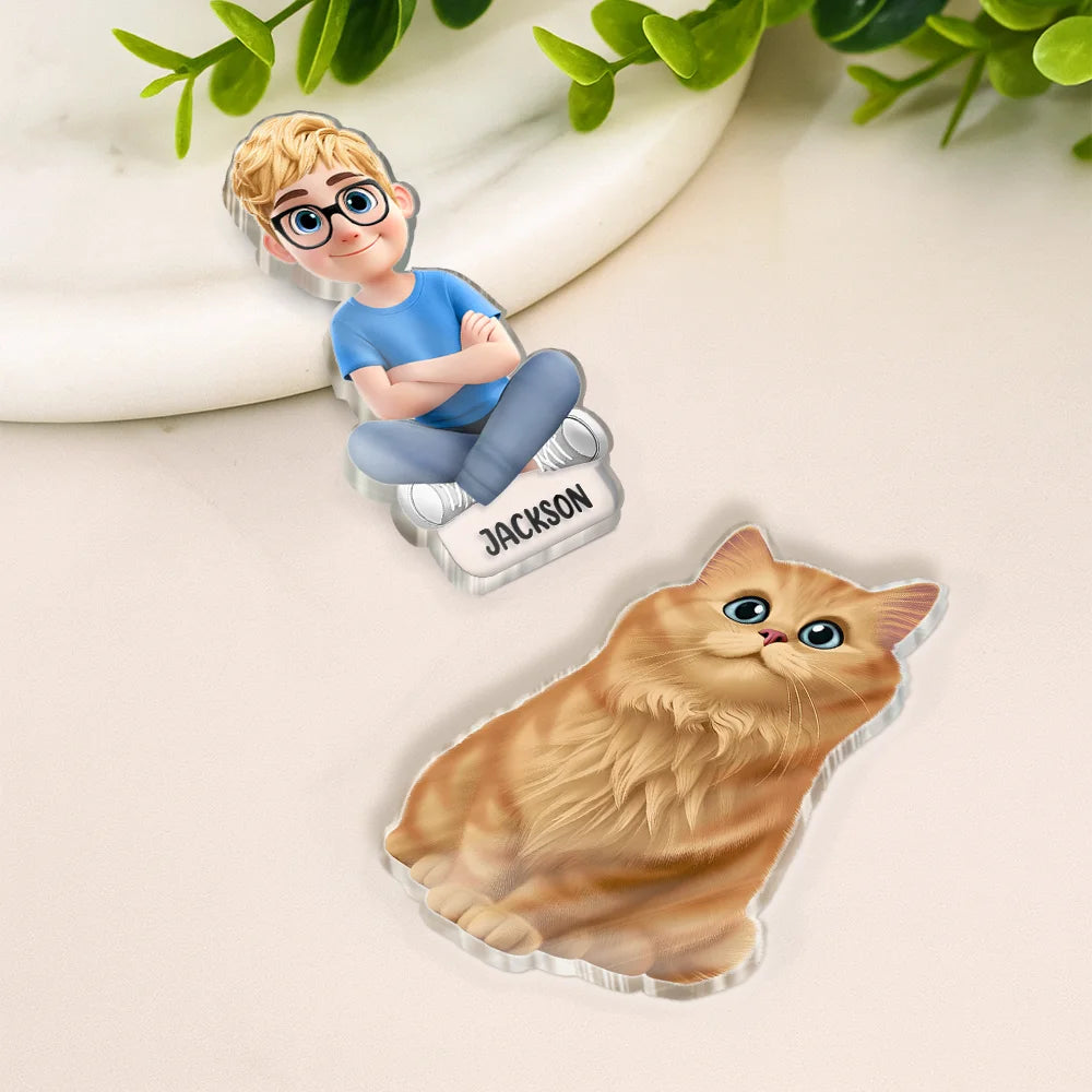 Family, Gift For Grandparents, Pet Couple, Pet Lovers, Grandpa - Grandkids, Grandma - Grandkids, Non-Eng - 3D Effect Family Member Cross Arm - Personalized Acrylic Fridge Magnet
