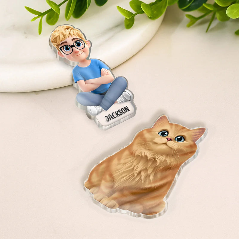 Family, Gift For Grandparents, Pet Couple, Pet Lovers, Grandpa - Grandkids, Grandma - Grandkids, Non-Eng - 3D Effect Family Member Cross Arm - Personalized Acrylic Fridge Magnet