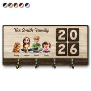 Family,Pet Lovers,Pet Mom,Pet Dad,Pet Couple,Dog Lovers,Dog Couple,Dog Mom,Dog Dad,Cat Lovers,Cat Mom,Cat Dad,Cat Couple,Happy,Single Mom,Single Dad,LGBT,Gift For Grandpa,Gift For Grandma,Gift For Grandkids - 3D Effect Family Sitting Together - Personalized Wood Key Holder