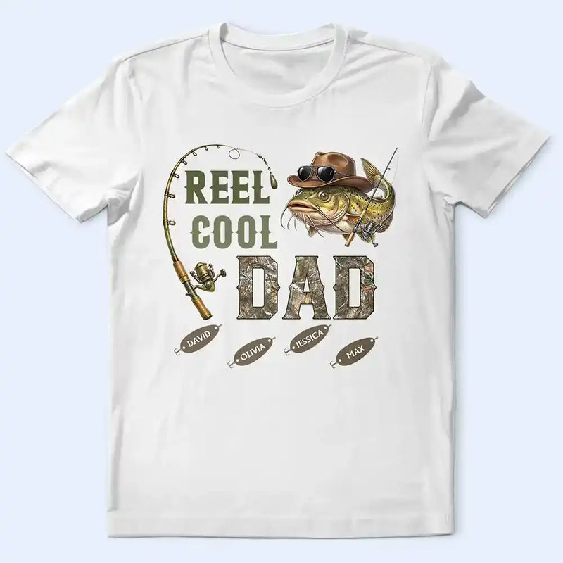 Gift For Father, Gift For Grandpa, Fishing, Non-Eng, Icon, Humorous - 3D Effect Fisherman Reel Cool Dad Papa - Personalized T Shirt