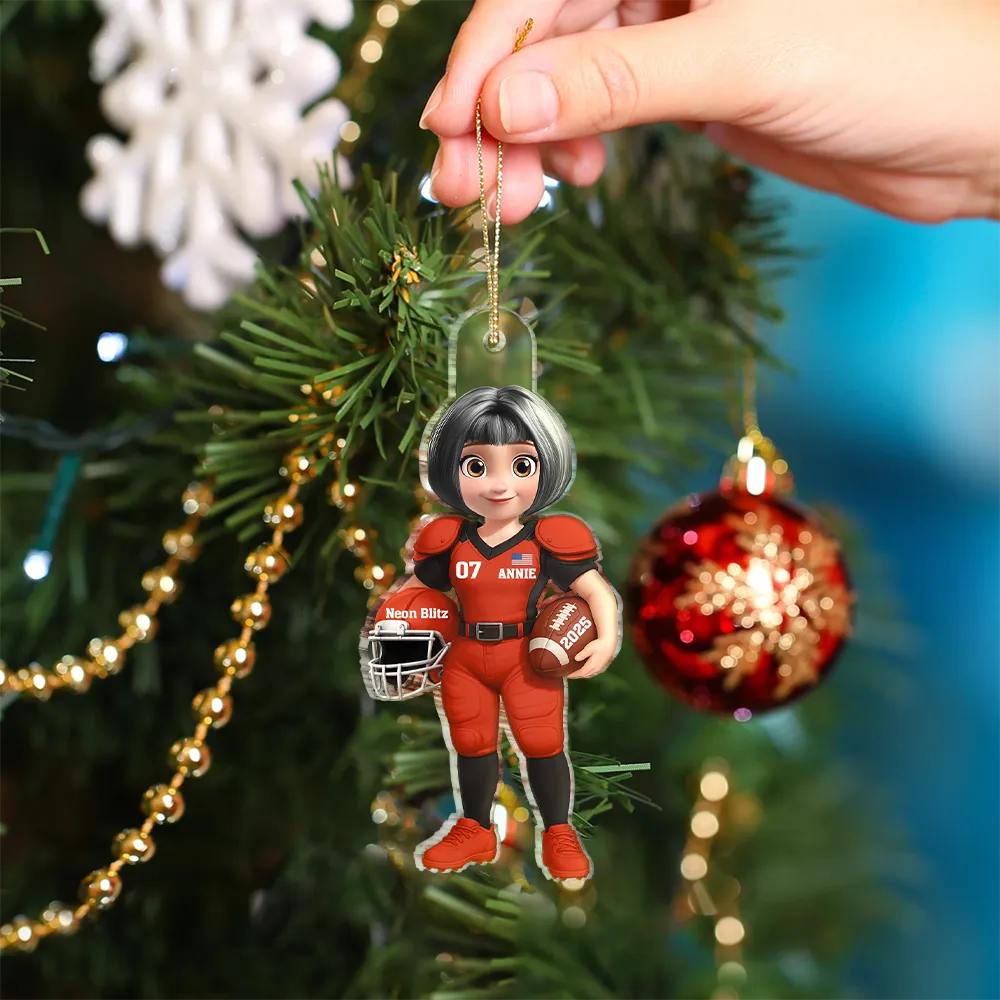 Gift For Yourself,Gift For Women,Gift For Men,Happy,Christmas -  3D Effect Football Player - Personalized Custom Shaped Acrylic Ornament