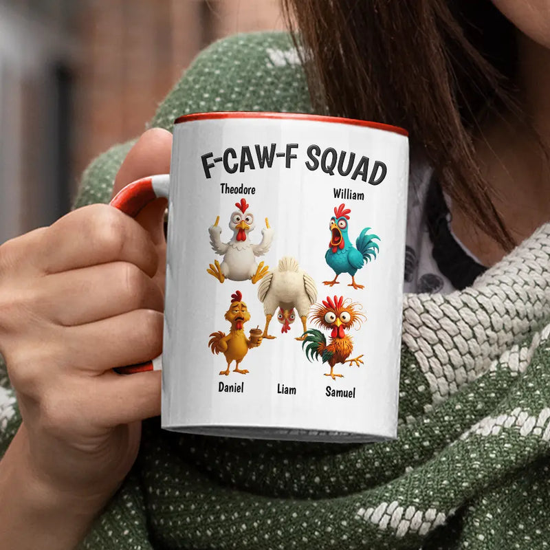 Funny,Gift For Yourself,Gift For Women,Gift For Men,Farm,Gifts For Colleagues,Gift For Bestie - 3D Effect Funny Chickens F-CAW-F Squad - Personalized Accent Mug