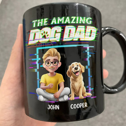 3D Effect Glitch Signal The Amazing Dog Dad - Personalized Mug