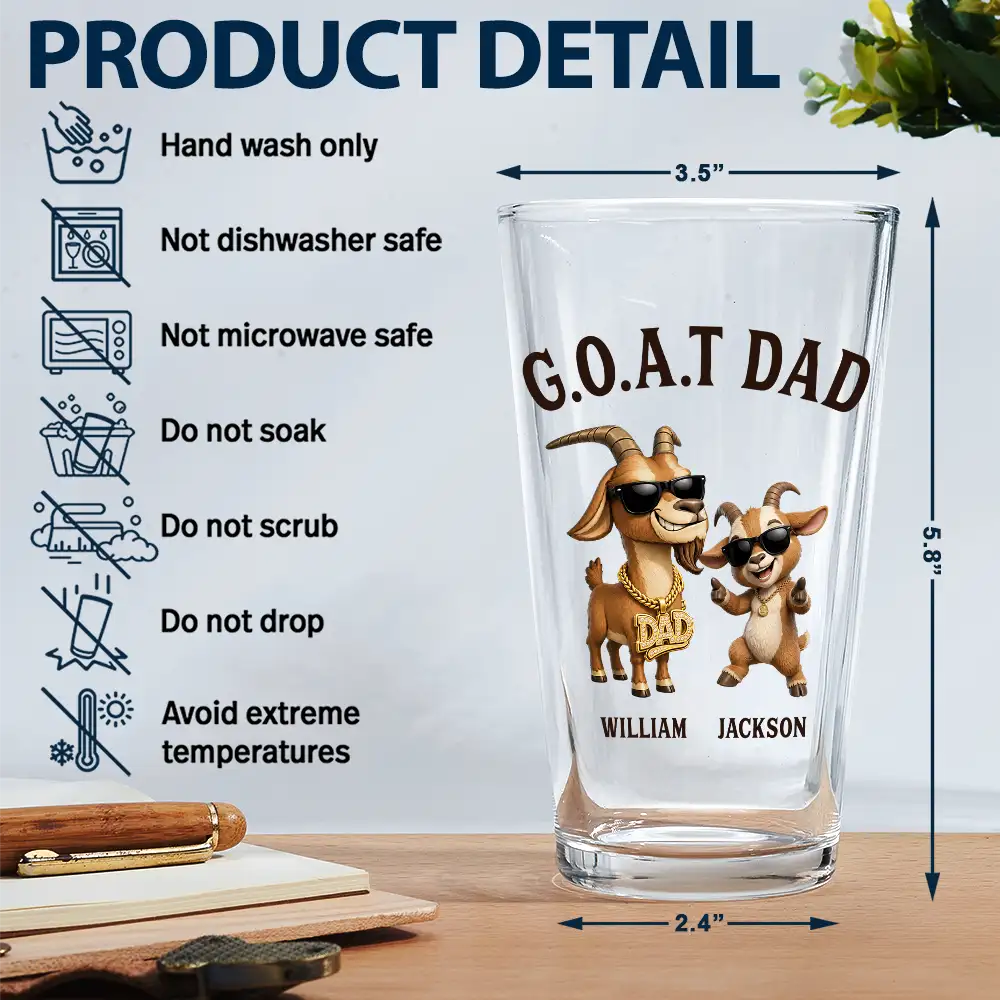Gift For Father,Humorous,Icon - 3D Effect Goat Dad And Kids - Personalized Beer Glass