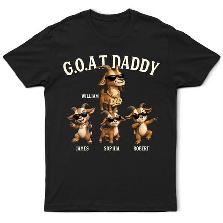 3D Effect Goat Dad And Kids - Personalized T Shirt
