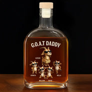 Gift For Father,Humorous,Icon - 3D Effect Goat Dad And Kids - Personalized Whiskey Bottle