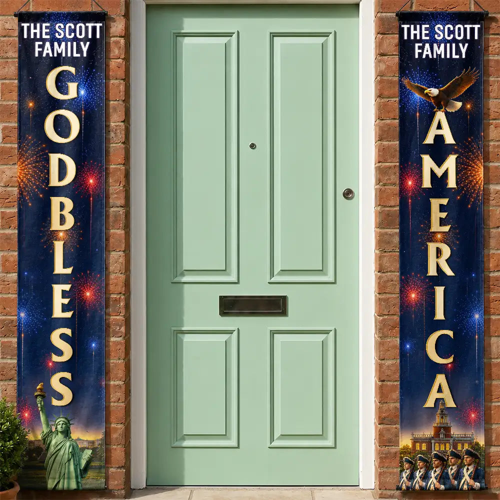 America 250th,Independence Day,Family,Proud,Custom Text - 3D Effect God Bless America - Personalized Porch Banners