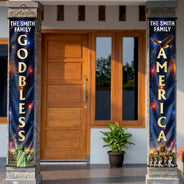 America 250th,Independence Day,Family,Proud,Custom Text - 3D Effect God Bless America - Personalized Porch Banners