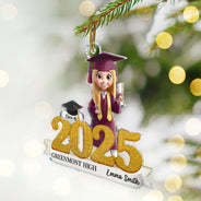 Graduation,Happy,Gift For Yourself,Christmas,Top Market,Non-Eng - 3D Effect Graduation Woman Man - Personalized Custom Shaped Acrylic Ornament