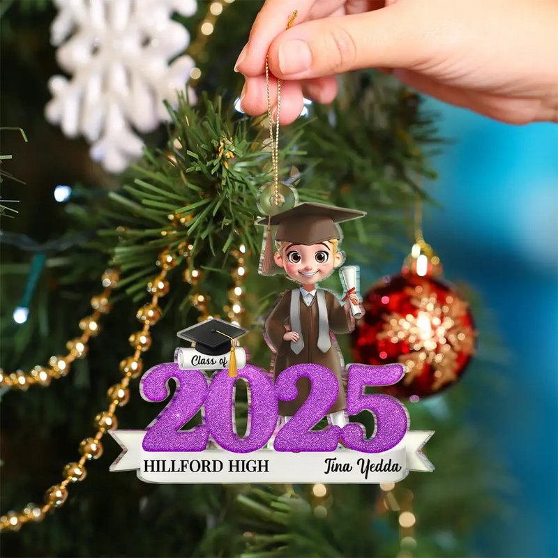 Graduation,Happy,Gift For Yourself,Christmas,Top Market,Non-Eng - 3D Effect Graduation Woman Man - Personalized Custom Shaped Acrylic Ornament