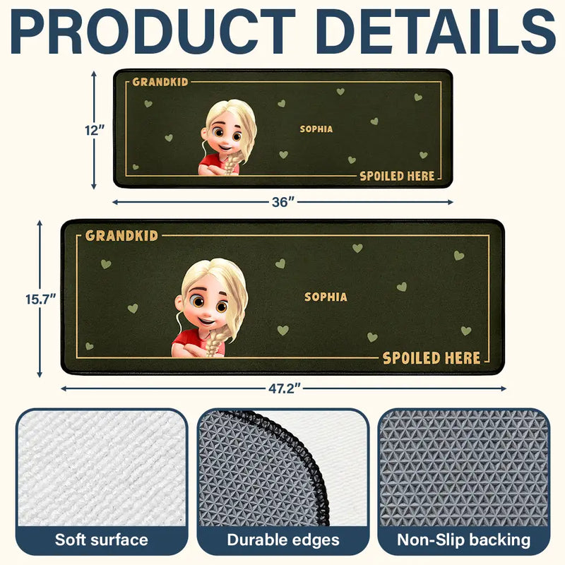 Gift For Grandma,Gift For Grandpa,Grandpa - Grandkids,Grandma - Grandkids,Gift For Women,Gift For Men,Happy,Top Market - 3D Effect Grandkids Spoiled Here - Personalized Runner Rug