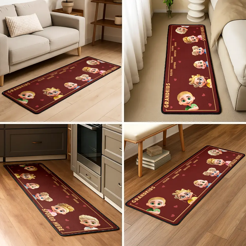 Gift For Grandma,Gift For Grandpa,Grandpa - Grandkids,Grandma - Grandkids,Gift For Women,Gift For Men,Happy,Top Market - 3D Effect Grandkids Spoiled Here - Personalized Runner Rug