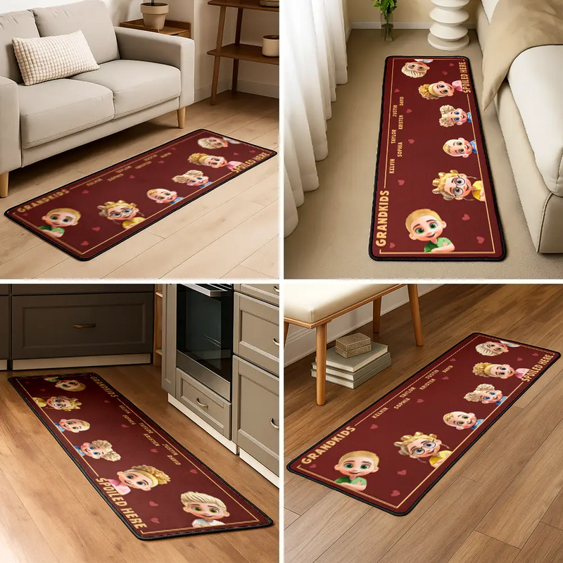 Gift For Grandma,Gift For Grandpa,Grandpa - Grandkids,Grandma - Grandkids,Gift For Women,Gift For Men,Happy,Top Market - 3D Effect Grandkids Spoiled Here - Personalized Runner Rug