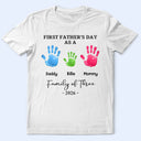 Family,New Dad,New Mom,New baby,Happy - 3D Effect Handprints Family - Personalized T Shirt