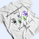 Family,New Dad,New Mom,New baby,Happy - 3D Effect Handprints Family - Personalized T Shirt