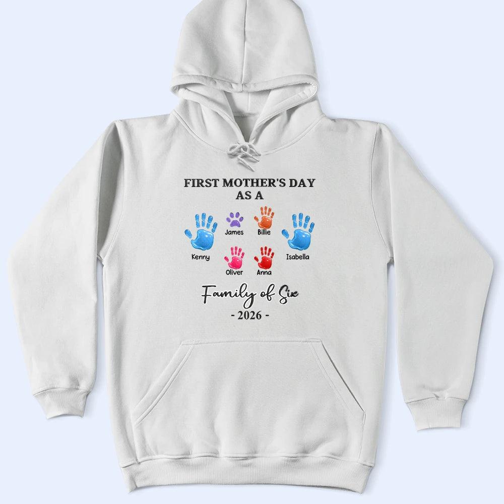 Family,New Dad,New Mom,New baby,Happy - 3D Effect Handprints Family - Personalized T Shirt