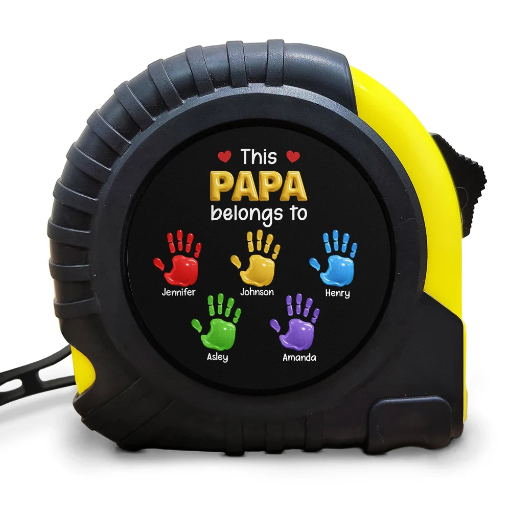 Gift For Father,Gift For Grandpa,Happy - 3D Effect Handprints This Papa Grandpa Belongs To - Personalized Tape Measure