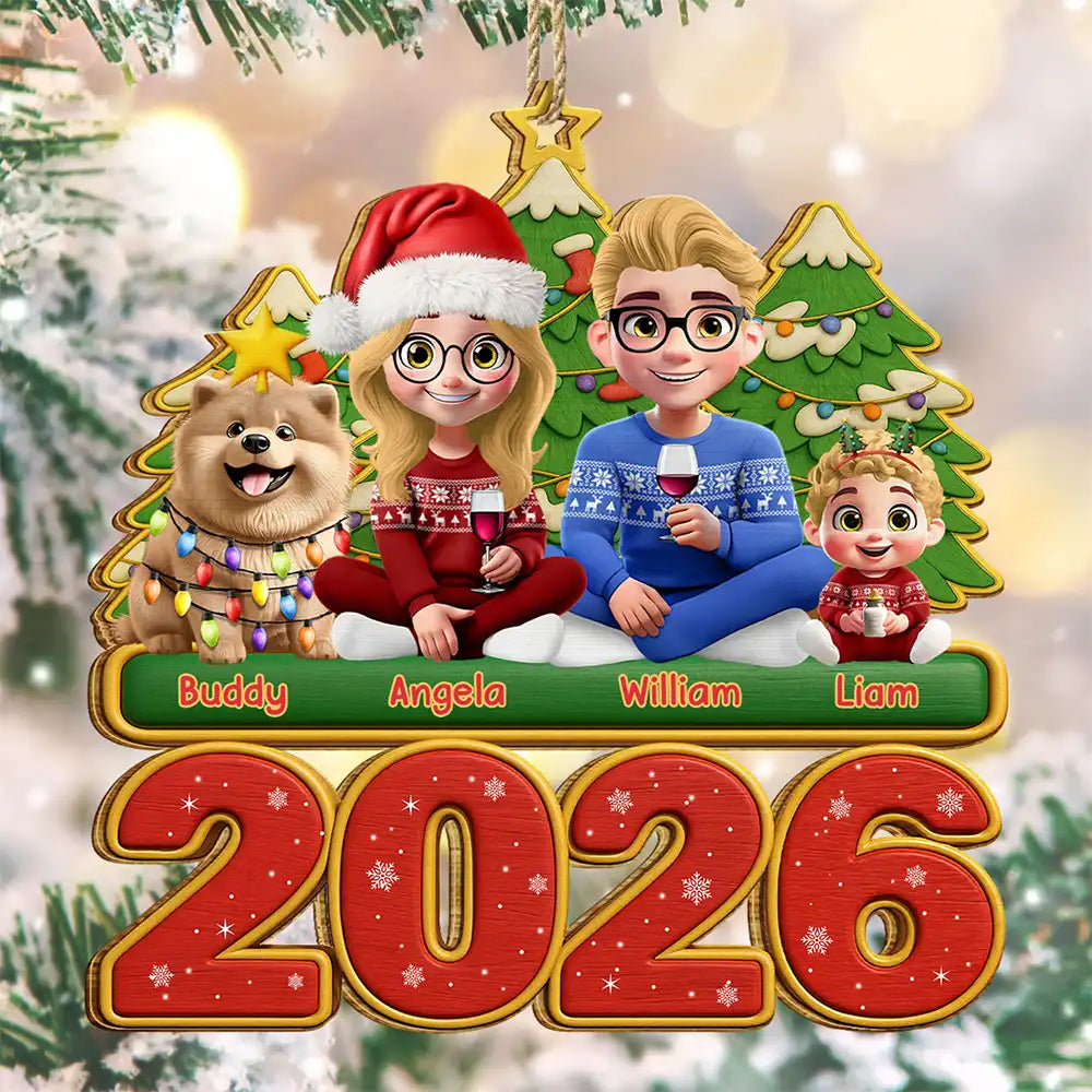 3D Effect Happy Family With Dogs & Cats - Personalized Custom Shaped Wooden Ornament