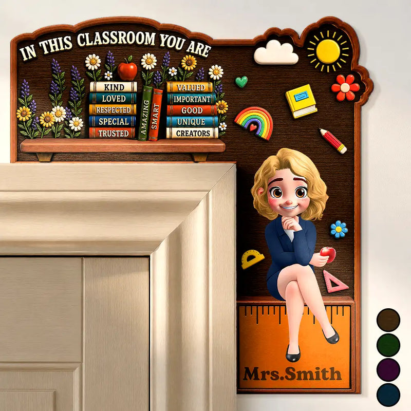 Teacher,Inspirational,Back To School,Vector - 3D Effect In This Classroom You Are Kind Loved - Personalized Door Corner Wood Sign