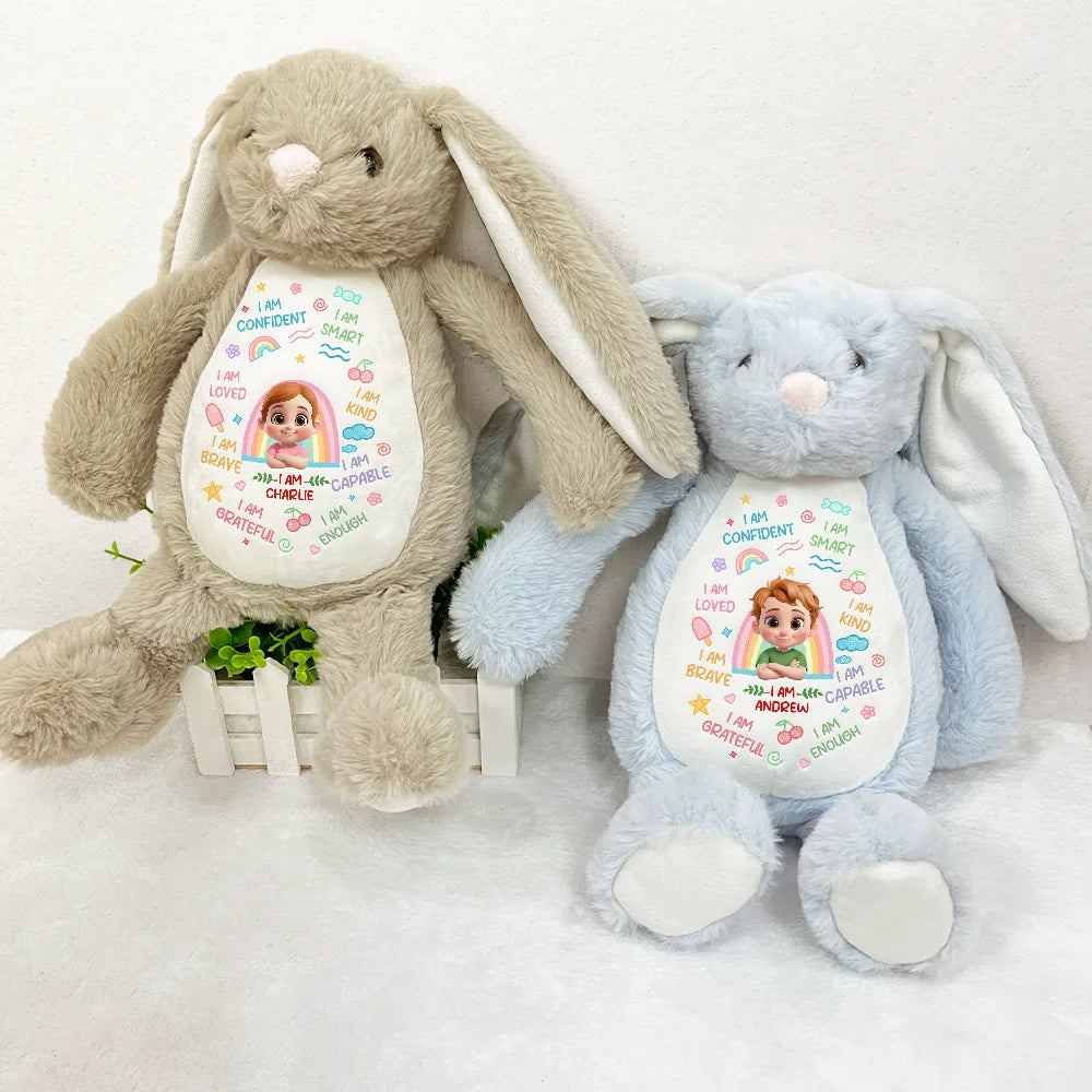 Gift For Kids, Gift For Grandkids, Grandpa - Grandkids, Grandma - Grandkids,Happy - 3D Effect Kid Baby I Am Kind I Am Smart - Personalized Soft Toy Bunny