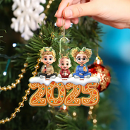 Gift For Kids,Gift For Grandkids,Gift For Grandpa,Gift For Grandma,Gift For Mother,Gift For Father,Christmas,Happy - 3D Effect Kid Baby Sitting Christmas Gingerbread - Personalized Custom Shaped Acrylic Ornament