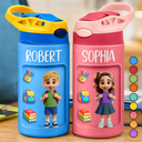 Top Market,Adorable,Back To School,Gift For Kids,Vector - 3D Effect Kids Ready For School - Personalized Insulated Water Bottle With Straw
