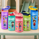 Top Market,Adorable,Back To School,Gift For Kids,Vector - 3D Effect Kids Ready For School - Personalized Insulated Water Bottle With Straw