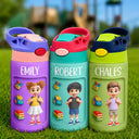 Top Market,Adorable,Back To School,Gift For Kids,Vector - 3D Effect Kids Ready For School - Personalized Insulated Water Bottle With Straw
