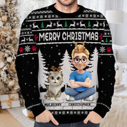 Christmas,Top Market,Pet Lovers,Pet Mom,Pet Dad,Dog Lovers,Dog Mom,Dog Dad,Happy,Cat Lovers,Cat Mom,Cat Dad - 3D Effect Meowy Catmas - Personalized Unisex Ugly Sweater