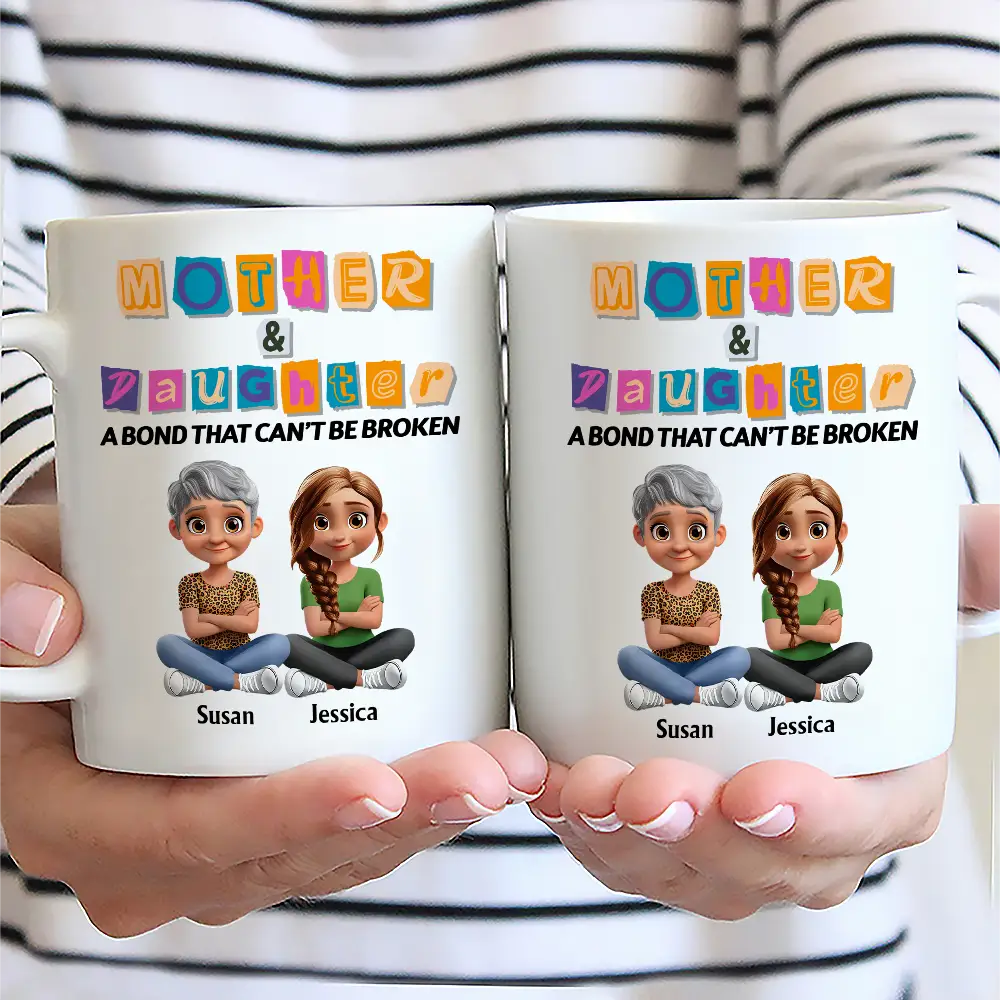 Gift For Mother,Gift For Daughter,Mom,Daughters (Adult),Love - 3D Effect Mother And Daughter Paper Cut Letters - Personalized Mug