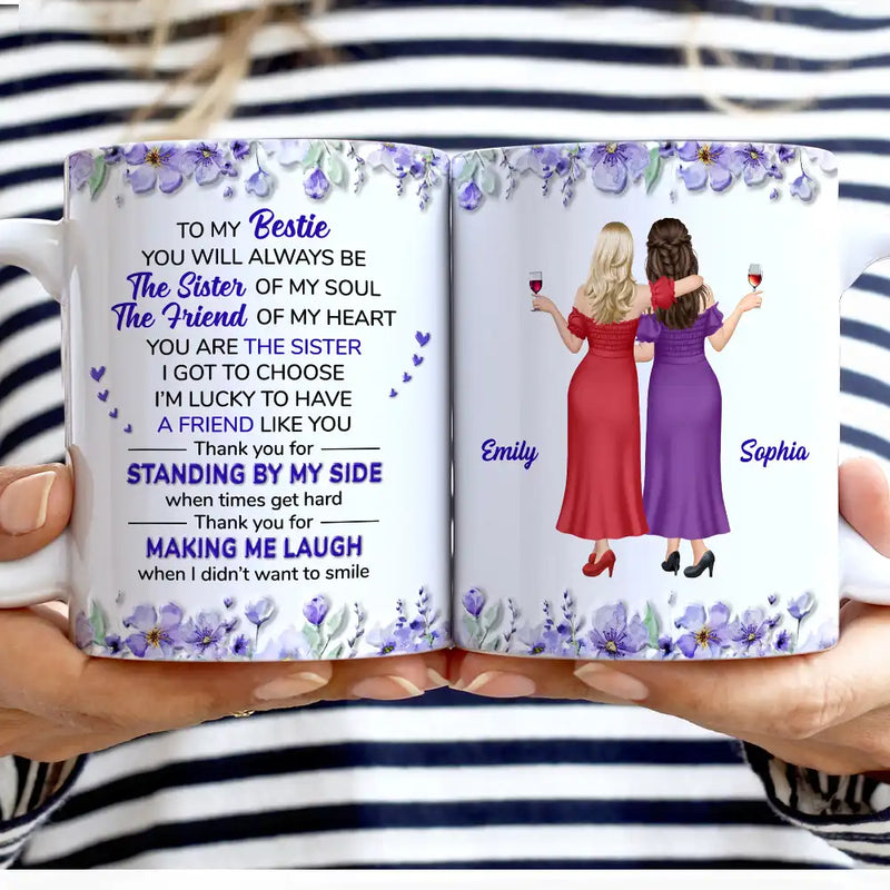 Top Market, Grateful, Gift For Bestie, Vector - 3D Effect My Bestie The Sister Of My Soul - Personalized White Edge-to-Edge Mug