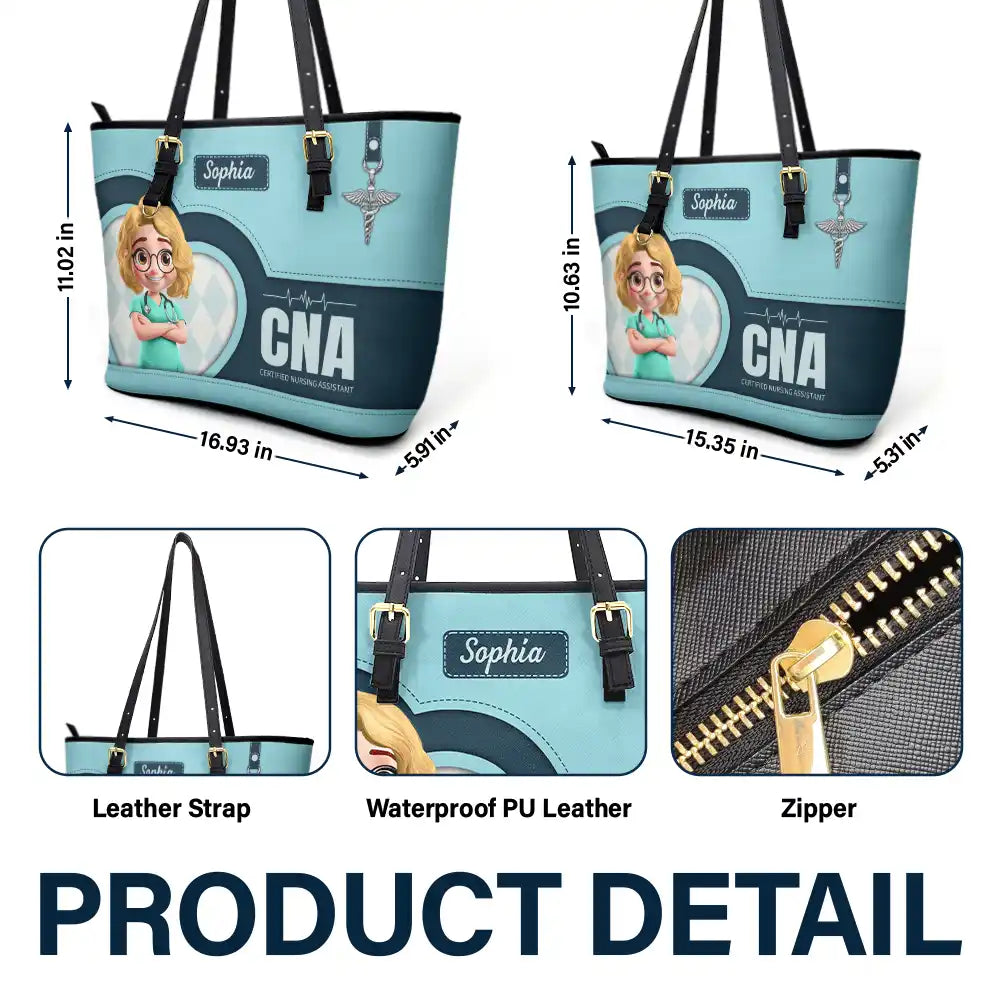 3D Effect Nurse Job Title - Personalized Leather Tote Bag