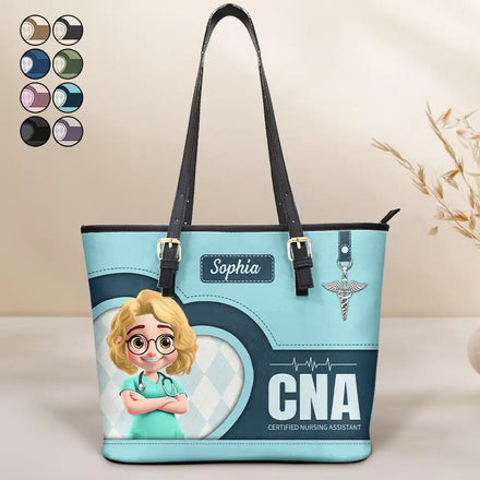 3D Effect Nurse Job Title - Personalized Leather Tote Bag