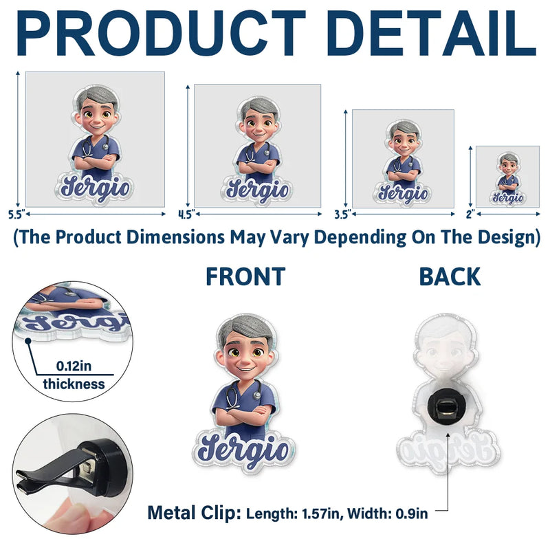 Nurse, Proud, Vector - 3D Effect Nurse Name - Personalized Acrylic Car Vent Clip