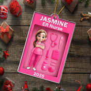 Nurse,Gift For Yourself,Gifts For Colleagues,Happy,Christmas - 3D Effect Nurse Toy Box - Personalized Custom Shaped Acrylic Ornament