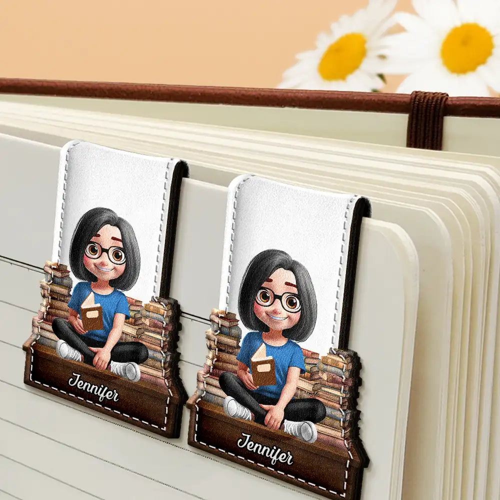 Gift For Yourself, Reading - 3D Effect Reading Girl Boy - Personalized Custom Shaped Leather Magnetic Bookmark