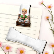 Gift For Yourself, Reading - 3D Effect Reading Girl Boy - Personalized Custom Shaped Leather Magnetic Bookmark